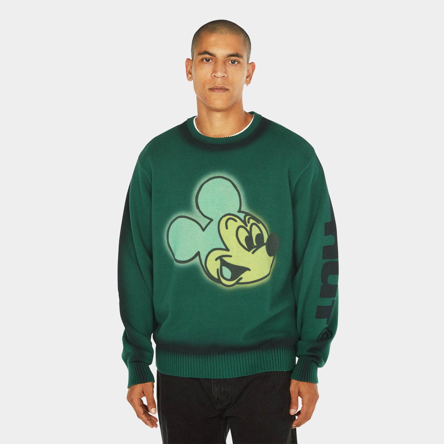 HUF (ハフ) Worldwide JP /KNITS & SWEATERS（ニット&セーター）/ DISNEY | HUF MICKEY SPRAY CREWNECK SWEATER商品 / FOREST GREEN