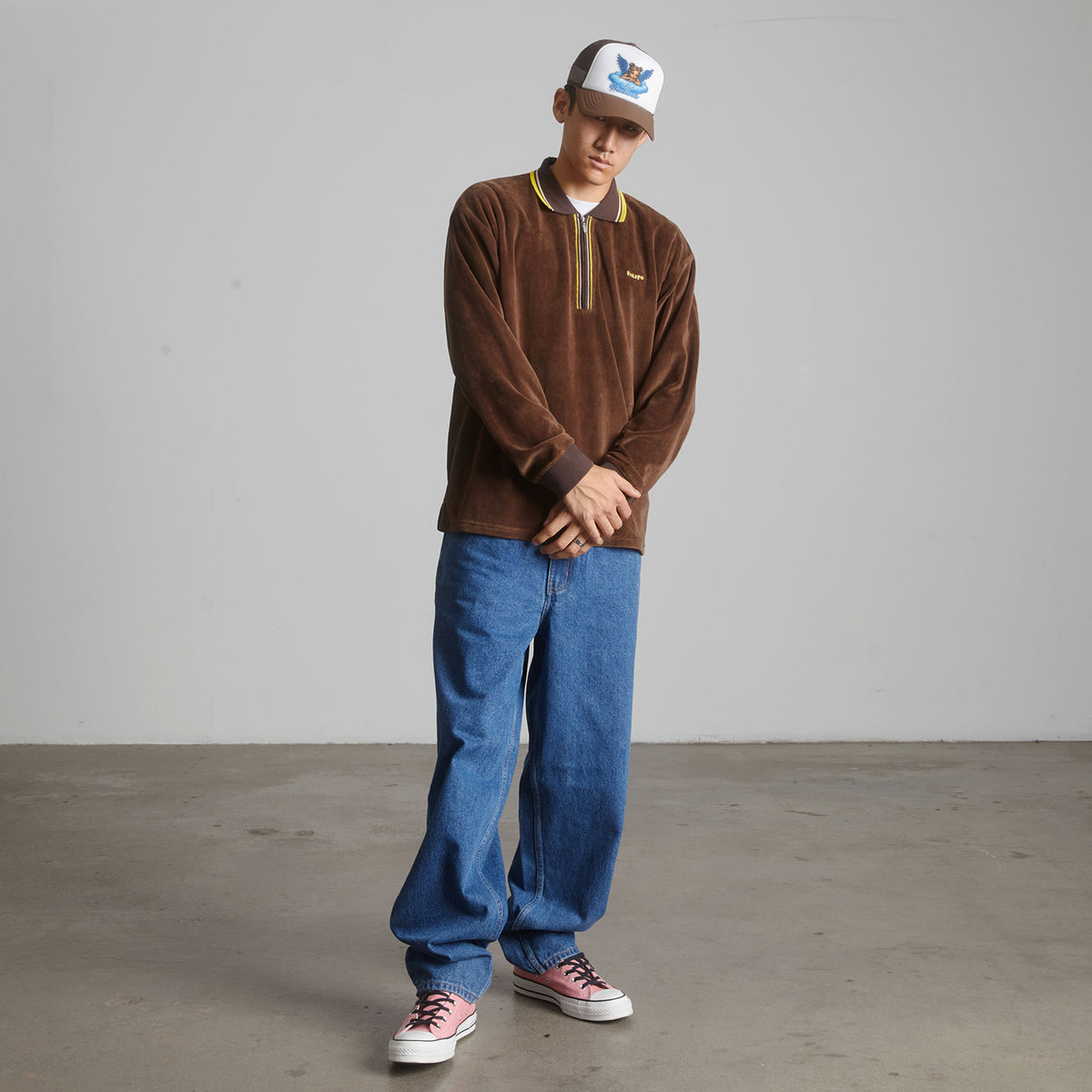 HUF (ハフ) Worldwide JP /TOPS & SHIRTS（トップス&シャツ）/ PARKER VELOUR LS POLO商品 / BROWN