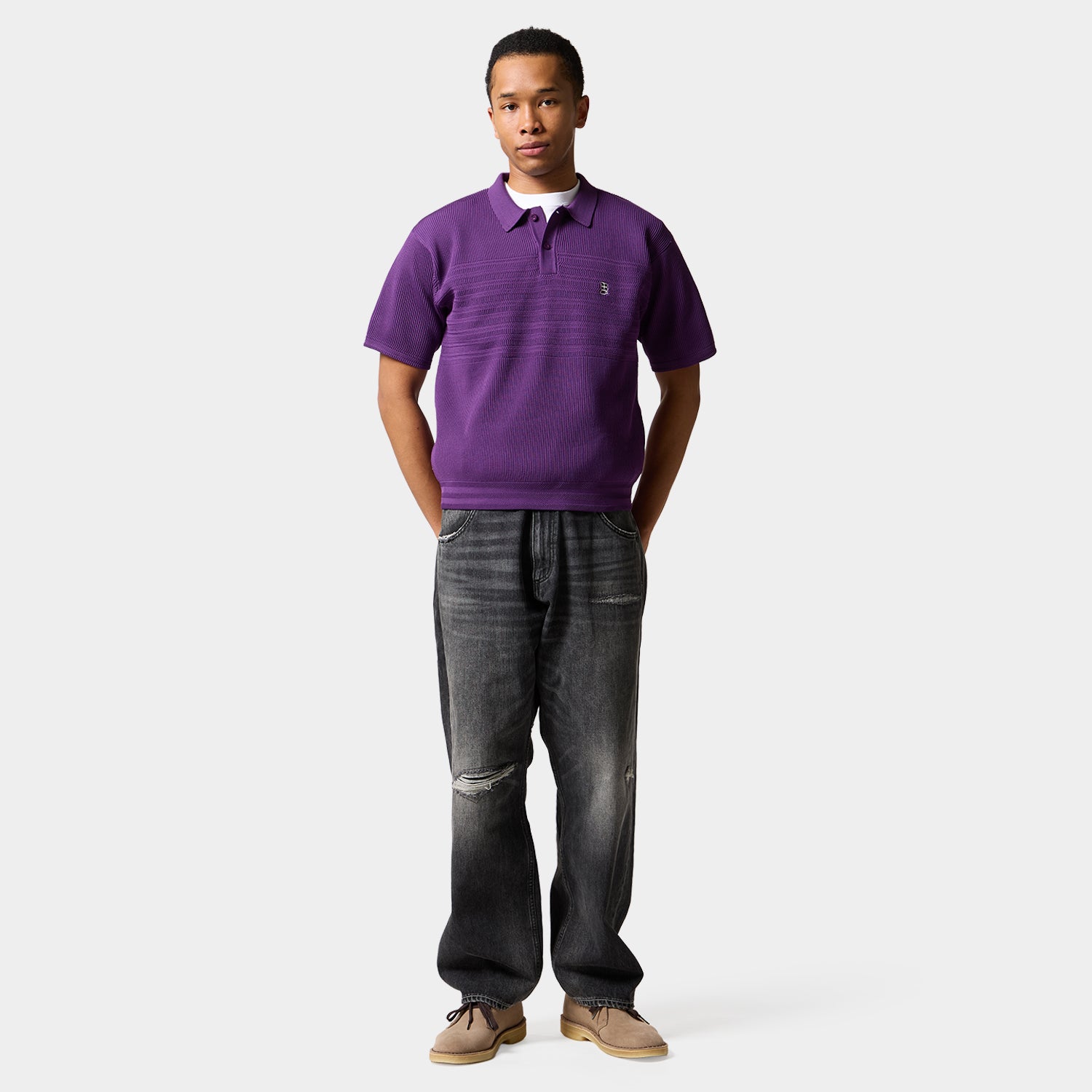 HUF (ハフ) Worldwide JP /TOPS & SHIRTS（トップス&シャツ）/ MEGABLAST KNIT POLO TOP商品 / CHARCOAL