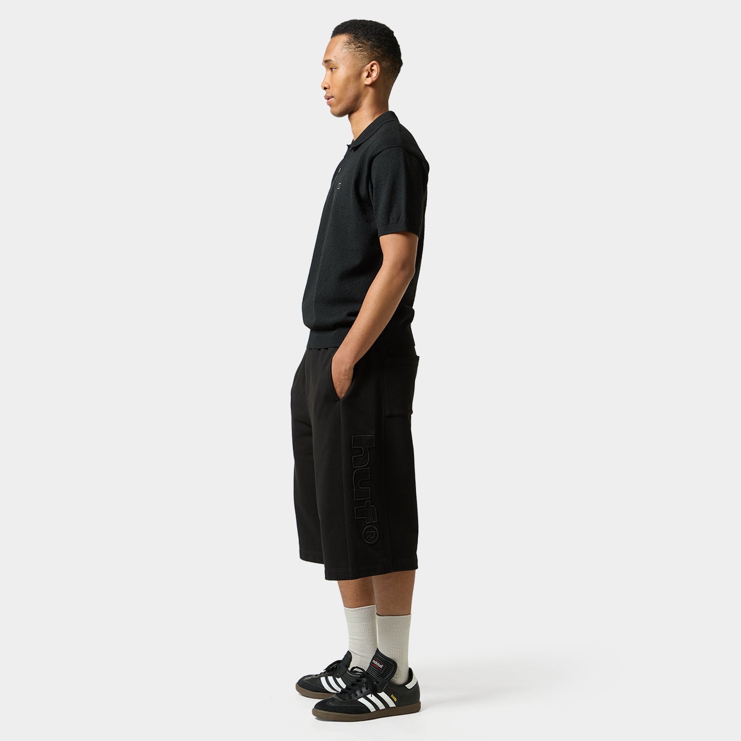 HUF (ハフ) Worldwide JP /TOPS & SHIRTS（トップス&シャツ）/ SERIF H KNIT POLO TOP商品 / BLACK