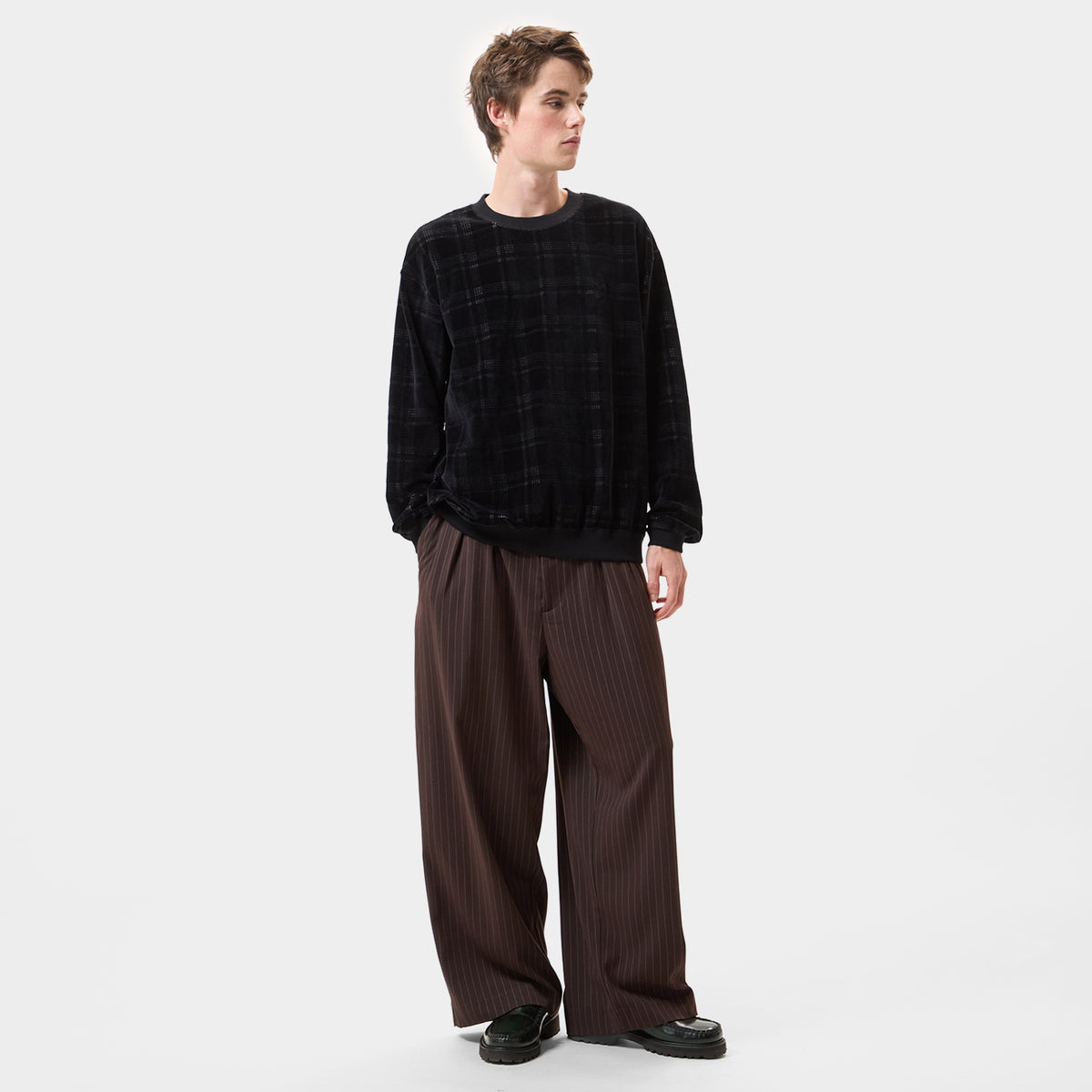 HUF (ハフ) Worldwide JP /SWEATSHIRTS（スウェットシャツ）/ 1984 PLAID VELOUR CREW商品 / SAND