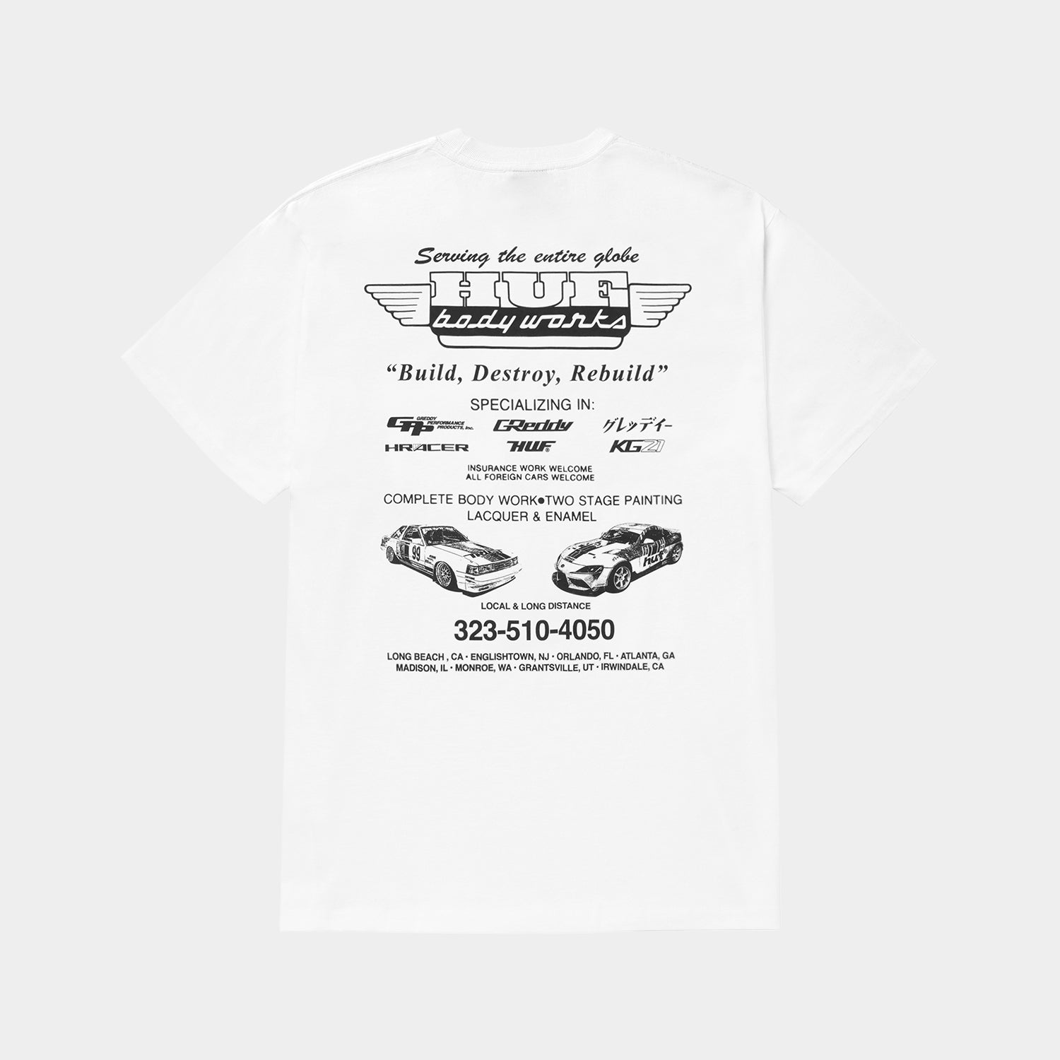 HUF (ハフ) Worldwide JP /T-SHIRTS（Tシャツ）/ HUF X GREDDY BODY WORKS TEE商品 / WHITE