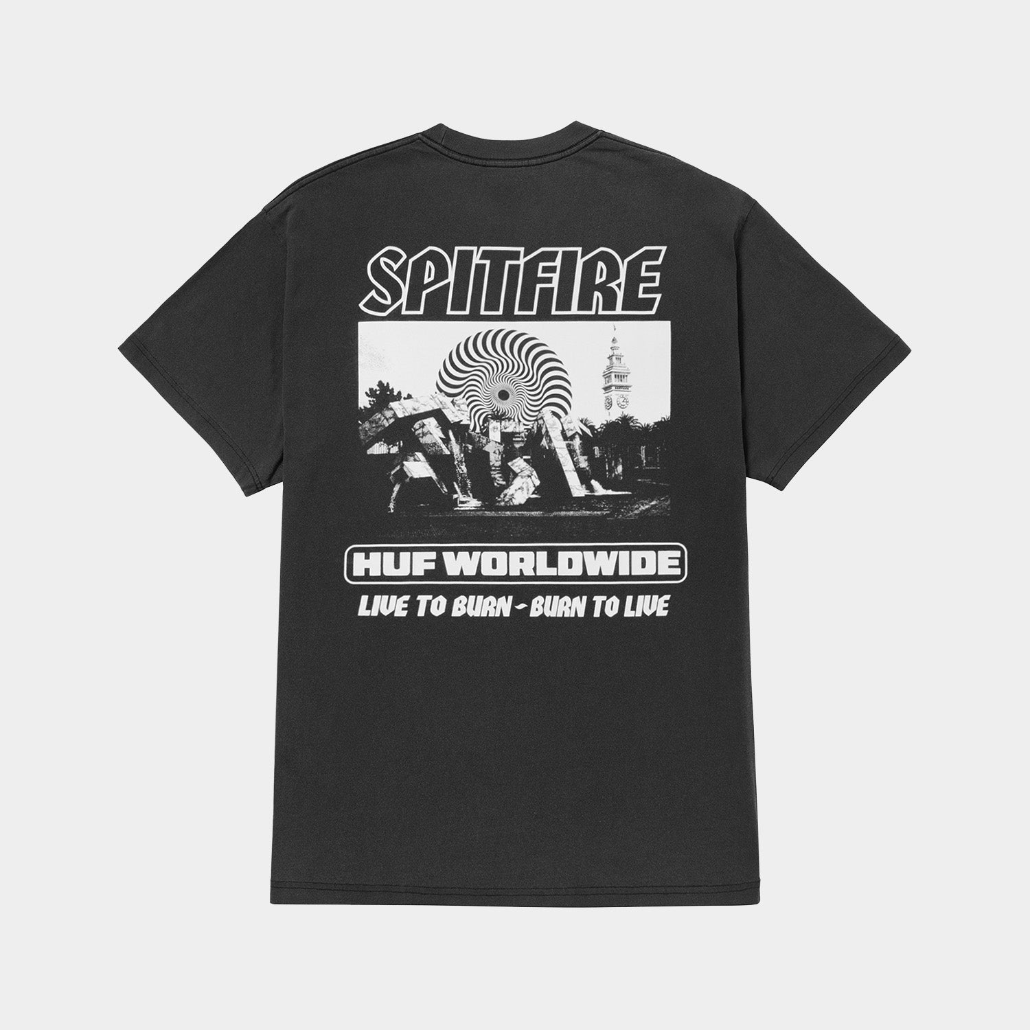 HUF (ハフ) Worldwide JP /T-SHIRTS（Tシャツ）/ huf X SPITFIRE BURN HEAVYWEIGHT TEE商品 / WASHED BLACK