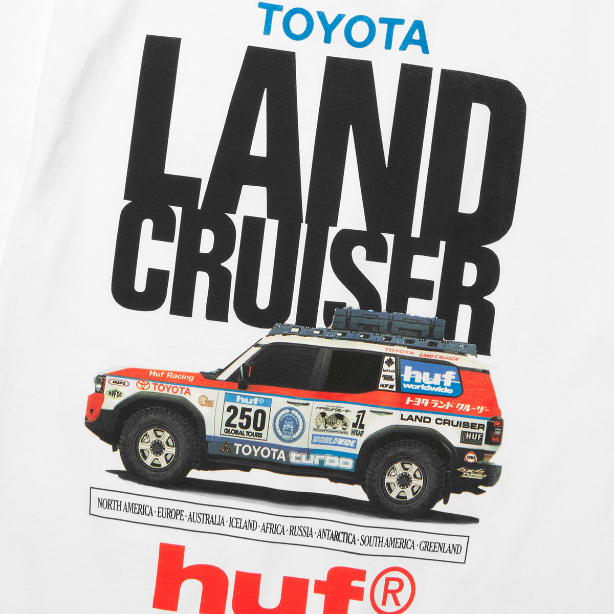 HUF (ハフ) Worldwide JP /T-SHIRTS（Tシャツ）/ huf® X TOYOTA LAND CRUISER RALLY TEE商品 / WHITE