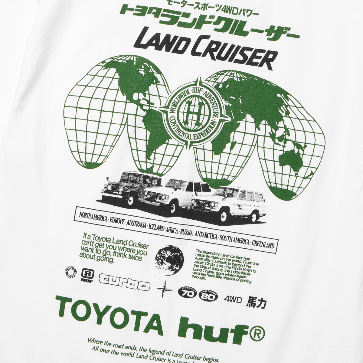 HUF (ハフ) Worldwide JP /T-SHIRTS（Tシャツ）/ huf® X TOYOTA LAND CRUISER GLOBAL TEE商品 / WHITE