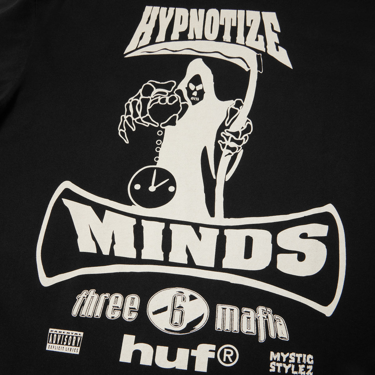 HUF (ハフ) Worldwide JP /T-SHIRTS（Tシャツ）/ huf® X THREE 6 MAFIA MOST KNOWN UNKNOWN TEE商品 / WASHED BLACK