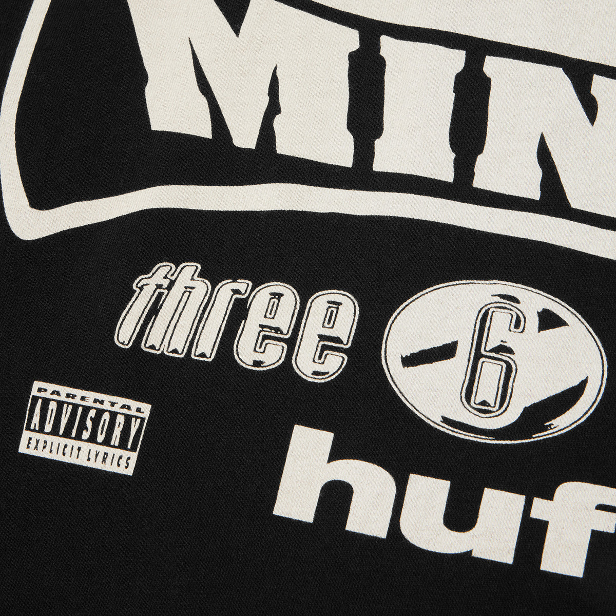 HUF (ハフ) Worldwide JP /T-SHIRTS（Tシャツ）/ huf® X THREE 6 MAFIA MOST KNOWN UNKNOWN TEE商品 / WASHED BLACK