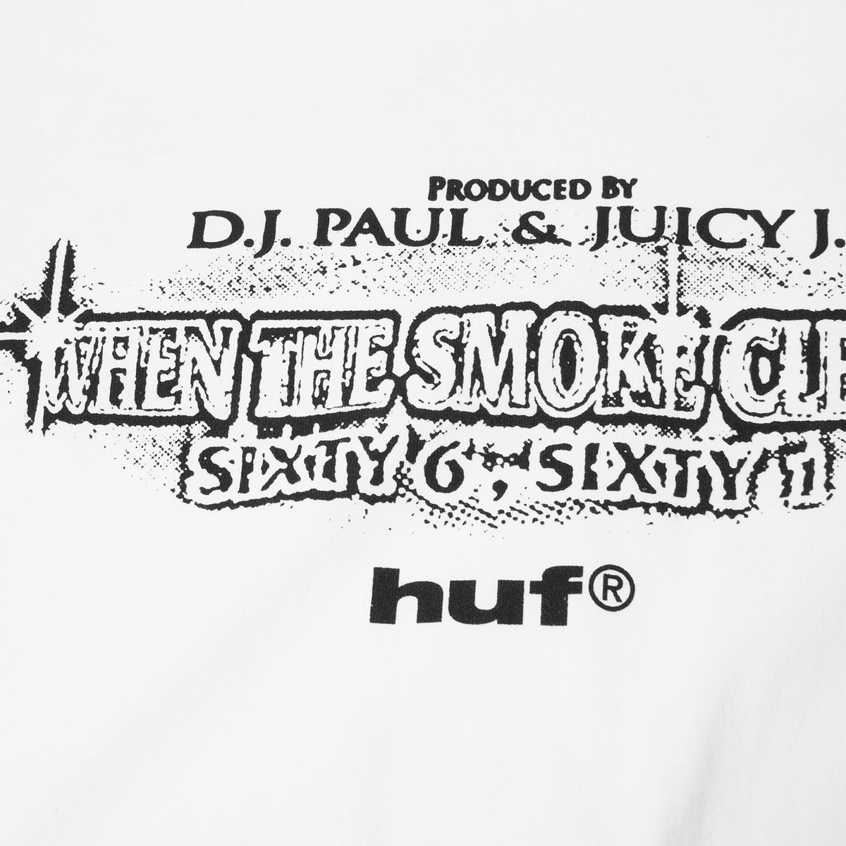 HUF (ハフ) Worldwide JP /T-SHIRTS（Tシャツ）/ huf® X THREE 6 MAFIA SMOKE CLEARS TEE商品 / WHITE
