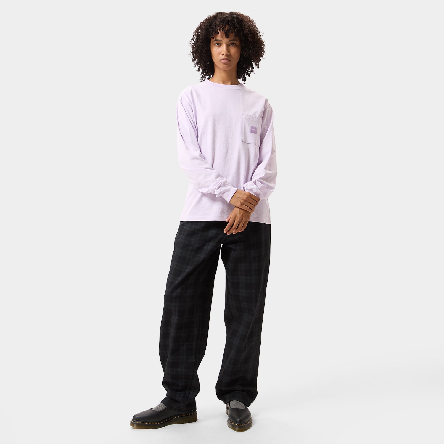 HUF (ハフ) Worldwide JP /T-SHIRTS（Tシャツ）/ BOX LOGO POCKET LS TEE商品 / LT LILAC