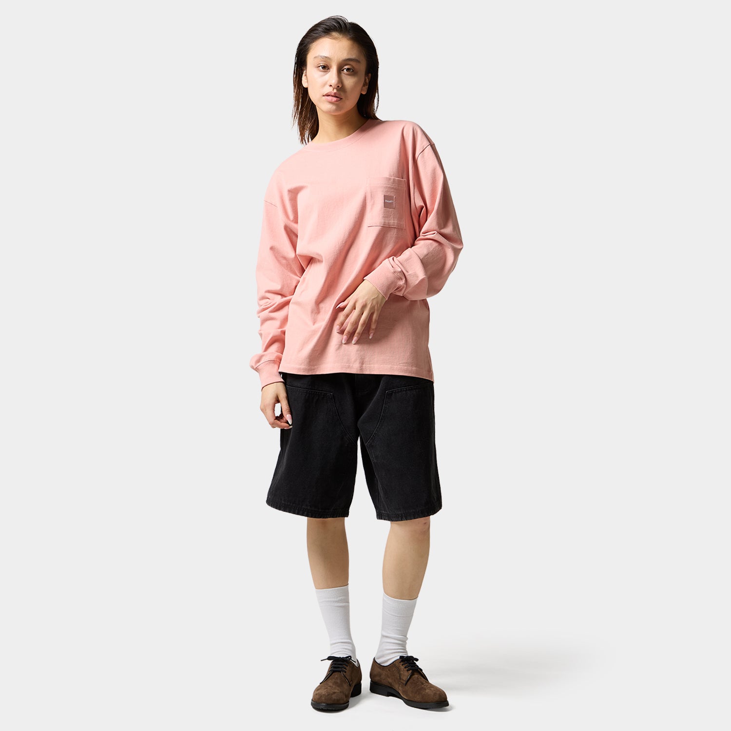 HUF (ハフ) Worldwide JP /T-SHIRTS（Tシャツ）/ BOX LOGO POCKET LS TEE商品 / BLACK
