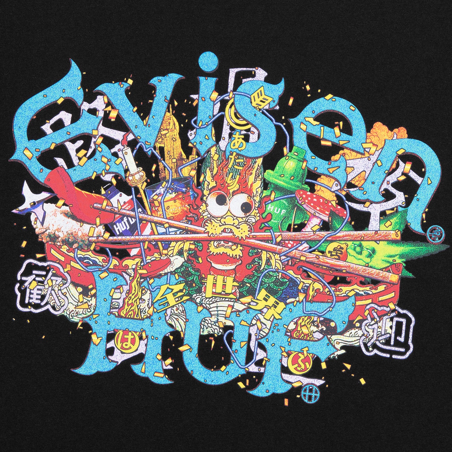 HUF (ハフ) Worldwide JP /T-SHIRTS（Tシャツ）/ HUF X EVISEN SKATEBOARDS DRAGON TEE商品 / BLACK