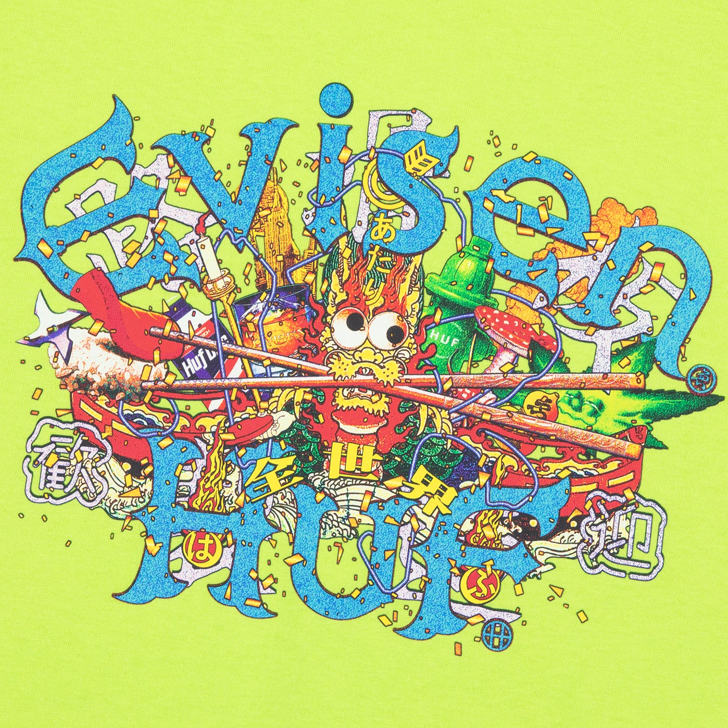 HUF (ハフ) Worldwide JP /T-SHIRTS（Tシャツ）/ HUF X EVISEN SKATEBOARDS DRAGON TEE商品 / BLACK