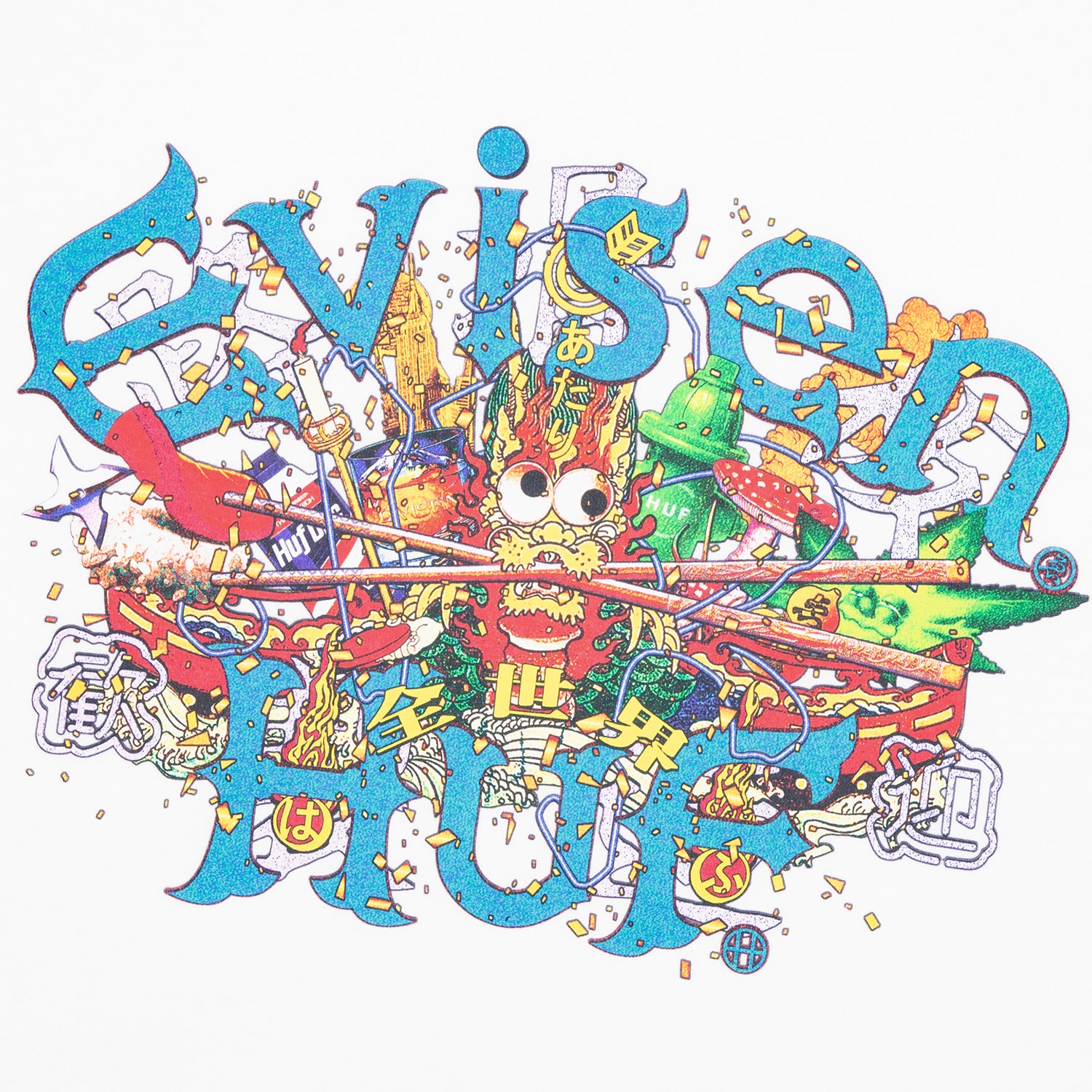 HUF (ハフ) Worldwide JP /T-SHIRTS（Tシャツ）/ HUF X EVISEN SKATEBOARDS DRAGON TEE商品 / BLACK